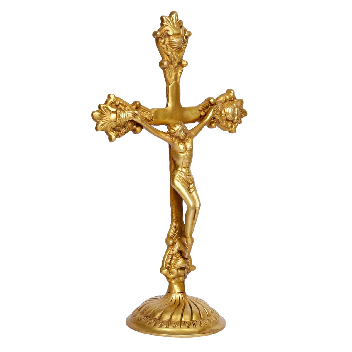 Handcrafted Vintage Brass Standing Crucifix Statue-artycraftz.com
