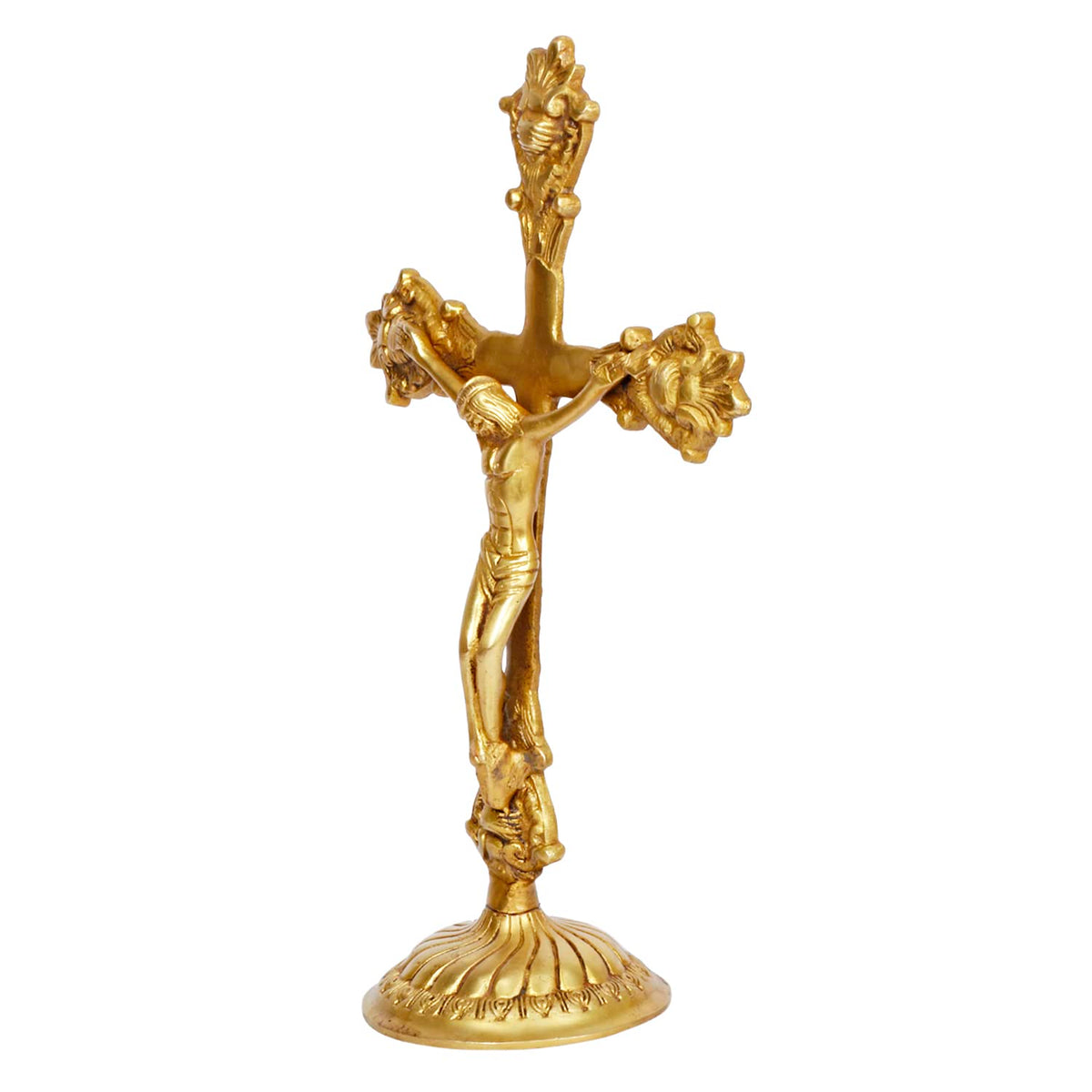 Handcrafted Vintage Brass Standing Crucifix Statue-artycraftz.com
