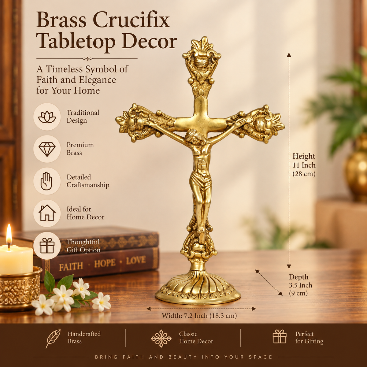 Handcrafted Vintage Brass Standing Crucifix Statue-artycraftz.com