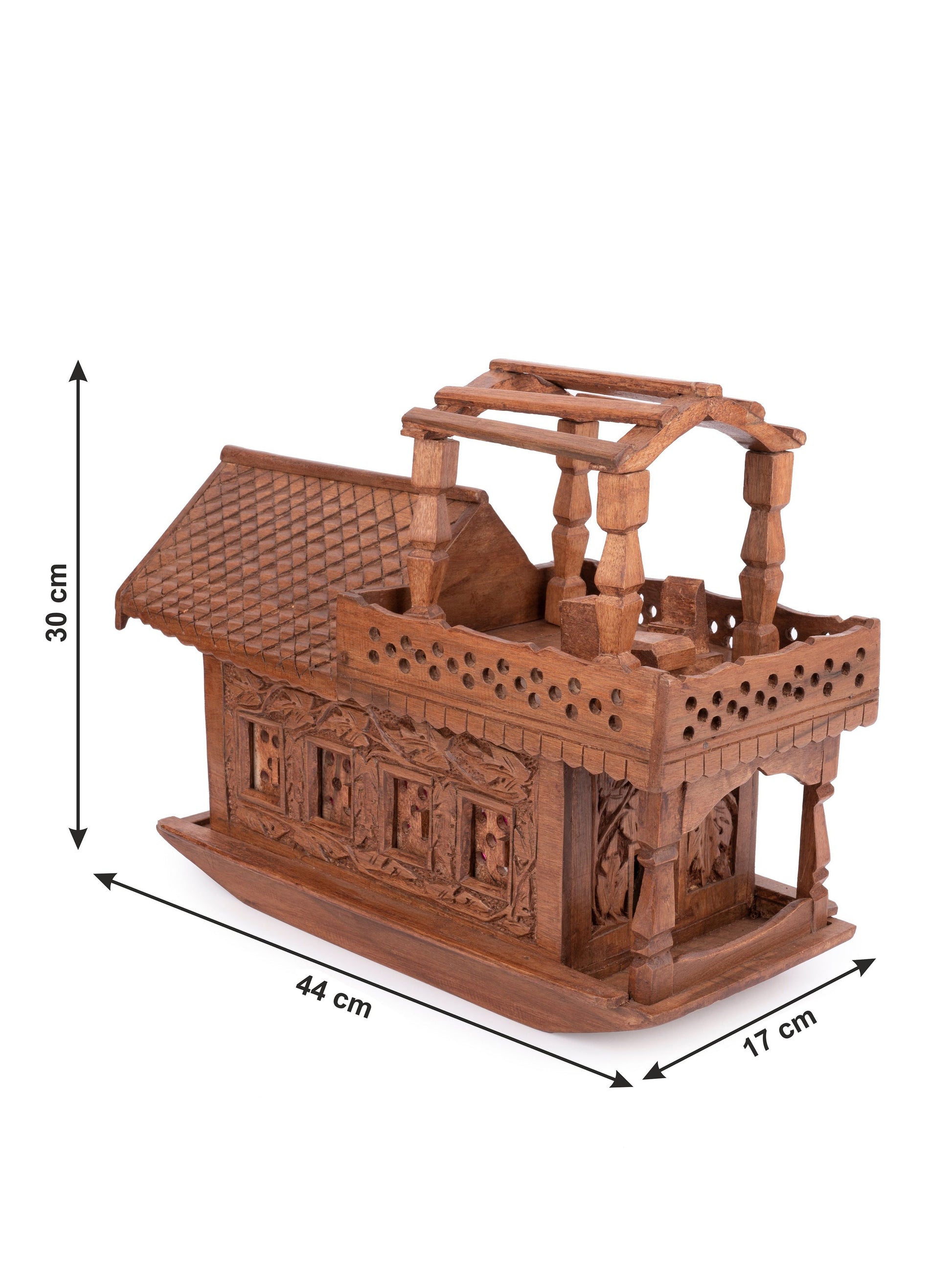 Handcrafted Walnut Wood Kashmir Houseboat Showpiece with Intricate Kashmiri Carving 18 Inches Measurement-ArtyCraftz.com