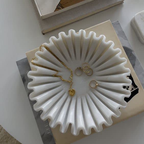 Handcrafted White Marble Lotus Urli with Candle Holder Jewel Holder -ArtyCraftz.com