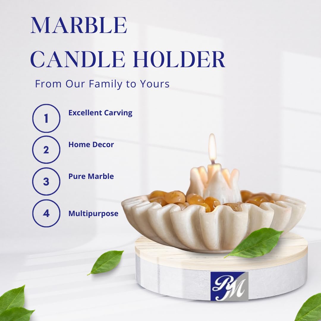 Handcrafted White Marble Lotus Urli with Candle Holder Use View-ArtyCraftz.com