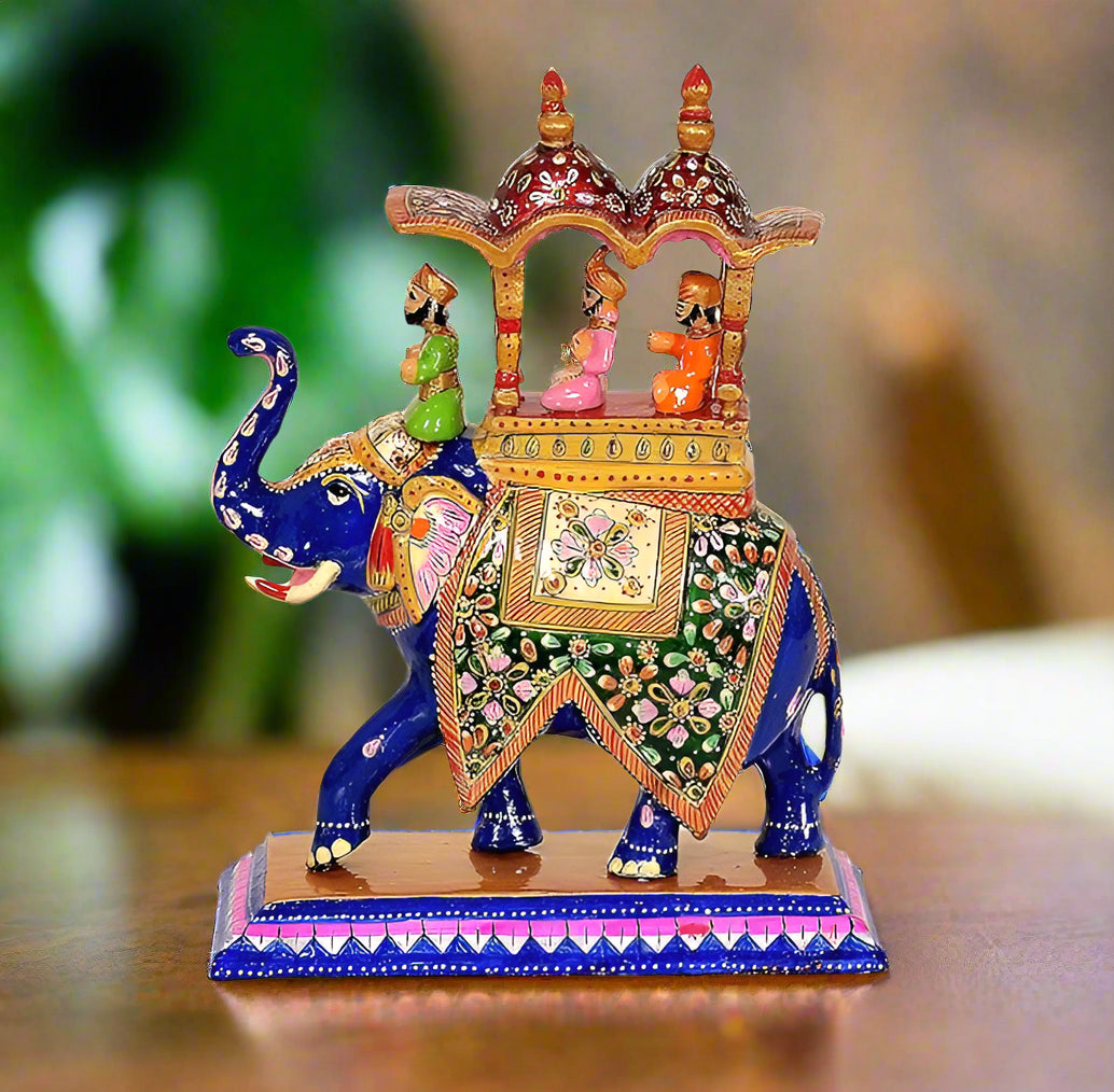 Handcrafted Wooden Elephant with Ambari and Meenakari Work Showpiece-ArtyCraftz.com