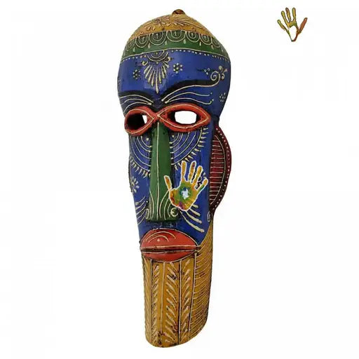 Handcrafted Wooden Embossed Tapered Human Mask- Yellow and Green Color - ArtyCraftz.com