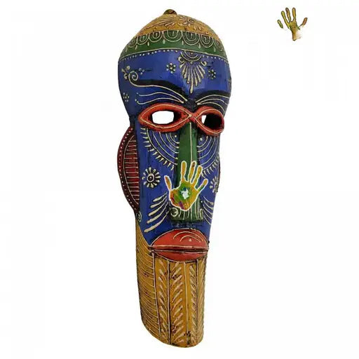Handcrafted Wooden Embossed Tapered Human Mask- Yellow and Green Color - ArtyCraftz.com