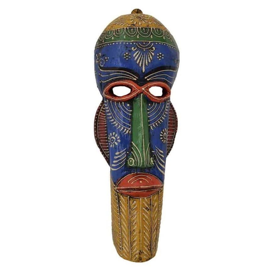 Handcrafted Wooden Embossed Tapered Human Mask- Yellow and Green Color - ArtyCraftz.com