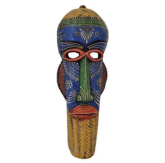 Handcrafted Wooden Embossed Tapered Human Mask- Yellow and Green Color - ArtyCraftz.com