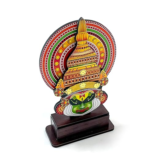 Handcrafted Wooden Kathakali Mask with Stand