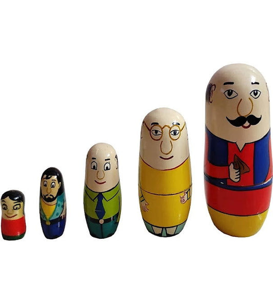 Handcrafted Wooden Motu patlu Family Doll - ArtyCraftz.com