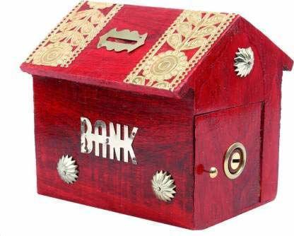 Handcrafted Wooden Piggy Bank with Key Lock for Accessories - ArtyCraftz.com