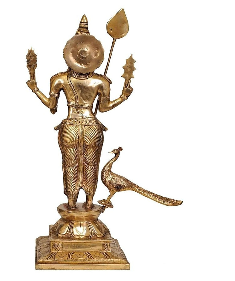 Handcrafted brass Murugan statue with peacock 23.5 inch-ArtyCraftz.com