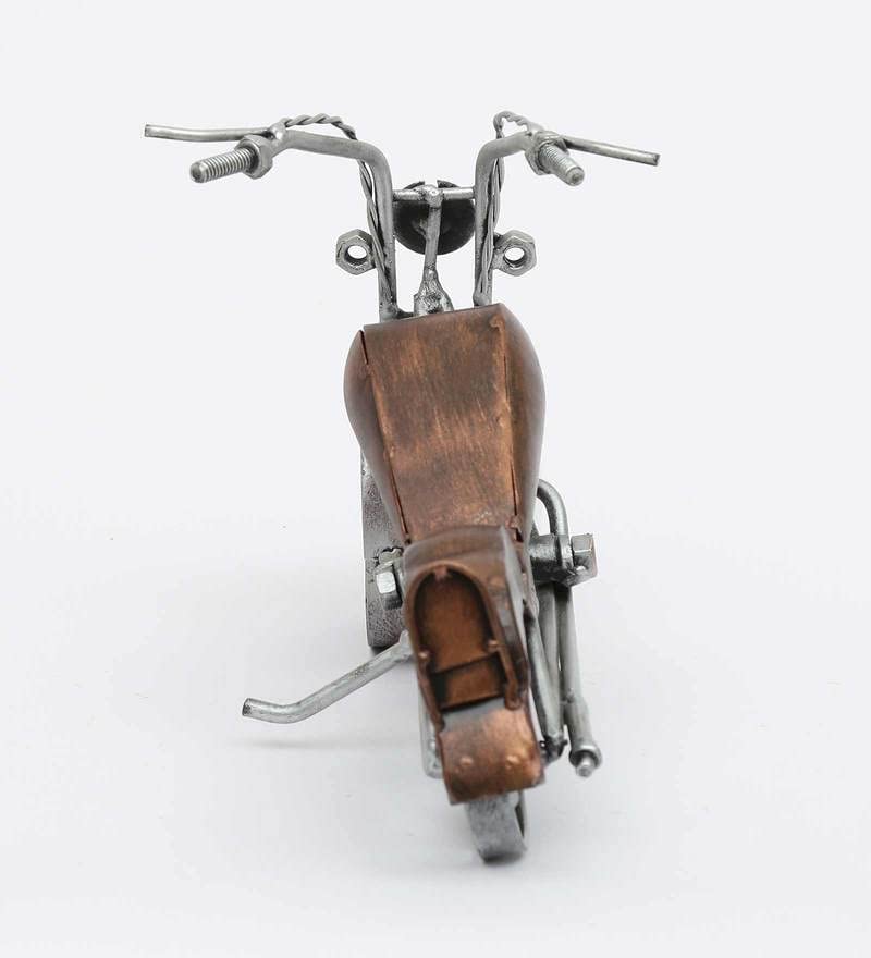 Handcrafted vintage chopper motorcycle metal table clock with Roman numeral dial and antique silver copper finish-ArtyCraftz.com