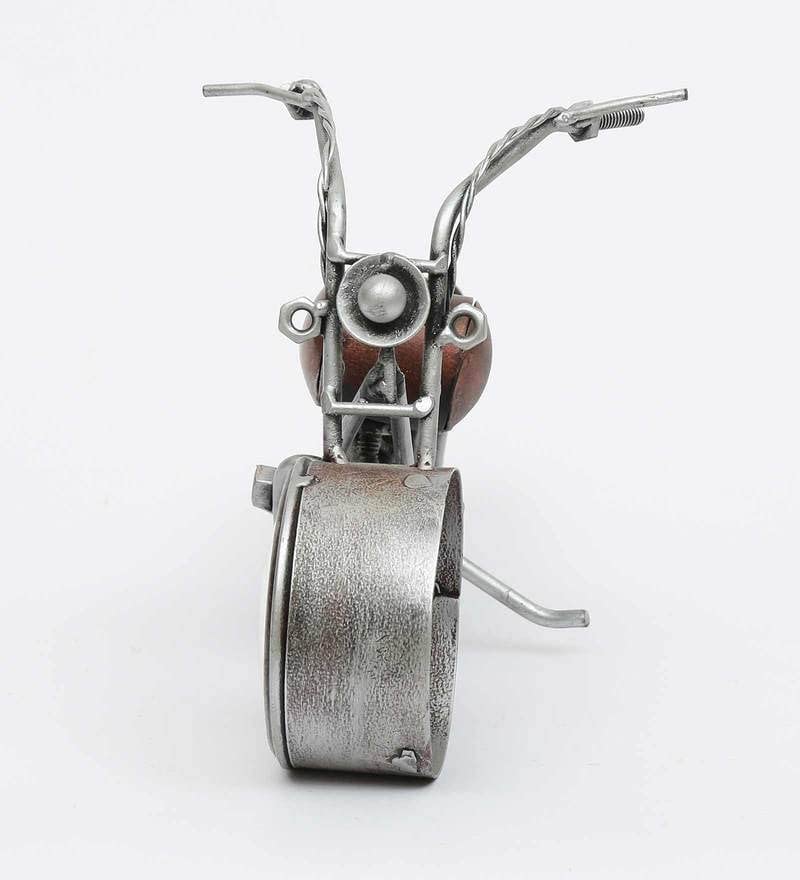 Handcrafted vintage chopper motorcycle metal table clock with Roman numeral dial and antique silver copper finish-ArtyCraftz.com