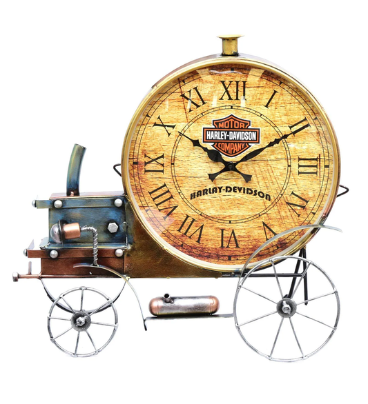 Handcrafted vintage steam locomotive metal wall clock with Roman numeral dial and industrial railway-inspired design-ArtyCraftz.com
