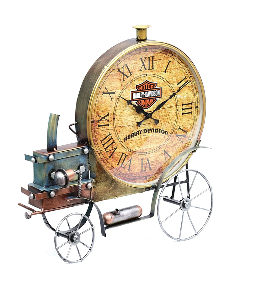 Handcrafted vintage steam locomotive metal wall clock with Roman numeral dial and industrial railway-inspired design-ArtyCraftz.com