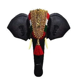 Handcraved Rosewood Elephant Head Figurine with Nettipattom - ArtyCraftz.com