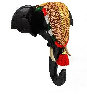 Handcraved Rosewood Elephant Head Figurine with Nettipattom - ArtyCraftz.com