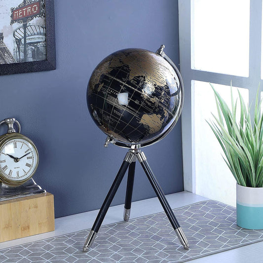 Handicraft Educational Metal/Wood Tripod Globe Gold/Black - ArtyCraftz.com