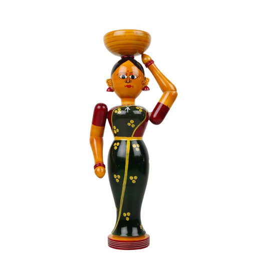 Handicraft Hand Crafted Kondapalli Village Lady Carrying Pot Idol for Home, Office - ArtyCraftz.com