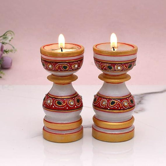 Handicrafted Marble T-Light Holder for Home Decor 10 Inches
