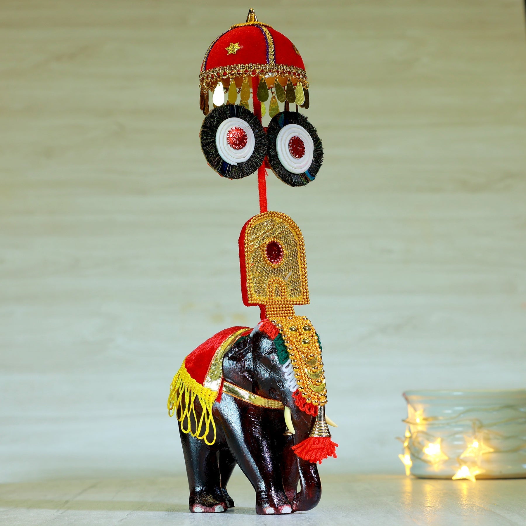 Handcrafted Rosewood Pooram Elephant Showpiece-ArtyCraftz