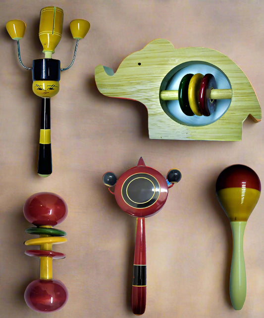 Handicrafted Sound Making Rattles for Babies and Infants - Music Maker and Entertainement Toys for Kids - Combo paclk of 5 nos - ArtyCraftz.com
