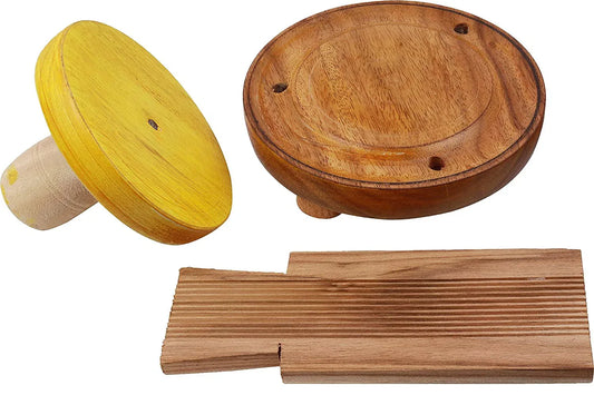 Handicrafts Wooden Kitchen Tool or Mould for Adhirasam | Athirasam,Ariselu Oil Filter,Gavvalu Sweet Maker Board |Gavvalu Chekka|Combo Pack - ArtyCraftz.com