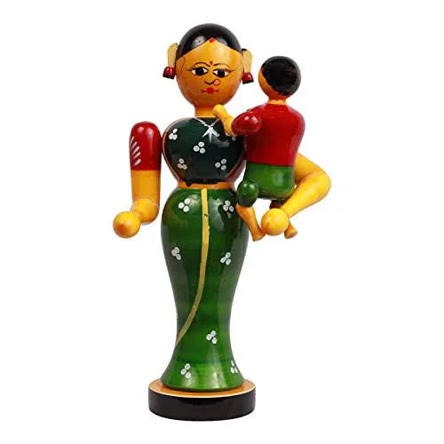 Handicrafts Wooden Showpiece |Woman Carrying Baby|Morthers Day Gift |Woman Gift - ArtyCraftz.com