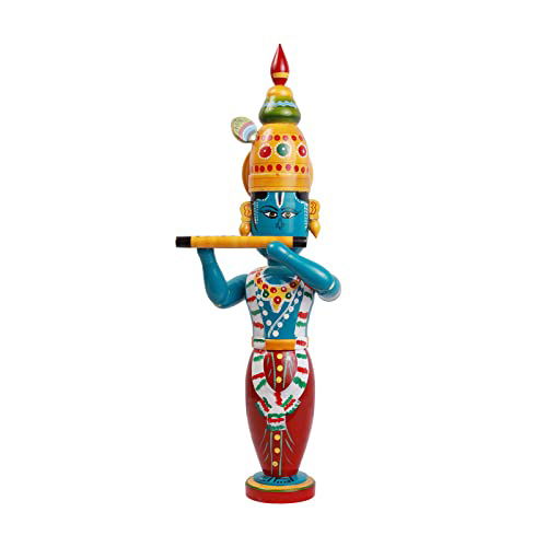 Handicrafts Wooden Statue,Krishna Murti Playing Flute for Temple Pooja,Decor Your Home,Office & Gift Your Relatives,Showpiece - ArtyCraftz.com