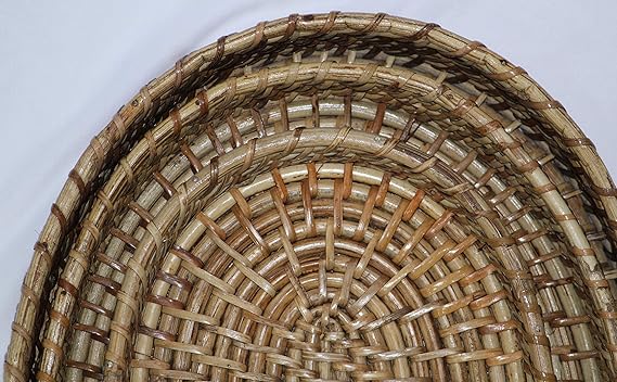 Handmade Bamboo Cane White Oval Tray Set