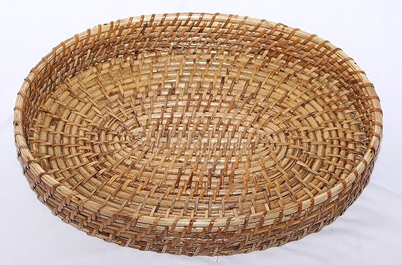 Handmade Bamboo Cane White Oval Tray Set