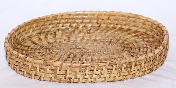 Handmade Bamboo Cane White Oval Tray Set