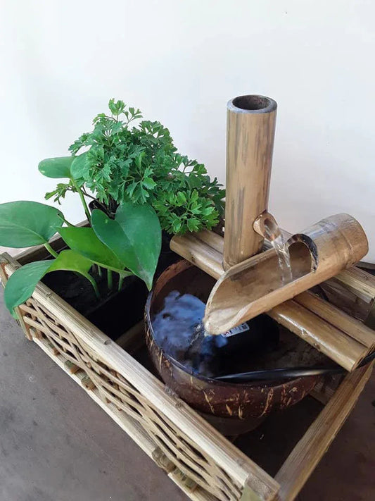 Handmade Bamboo and Coconut Shell weaving style Table Top Fountain - ArtyCraftz.com