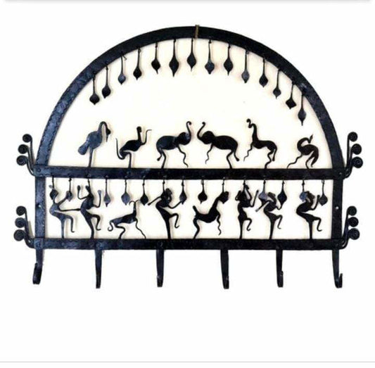 Handmade Black Wrought Iron Trible Dance with bird Key chain Holder - ArtyCraftz.com