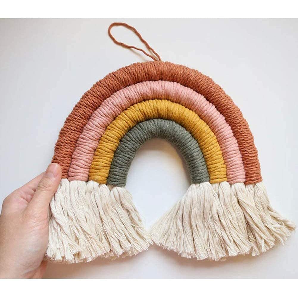 Handmade Blush Pink Macrame Rainbow Wall Hanging 7×7 Inch-ArtyCraftz.com