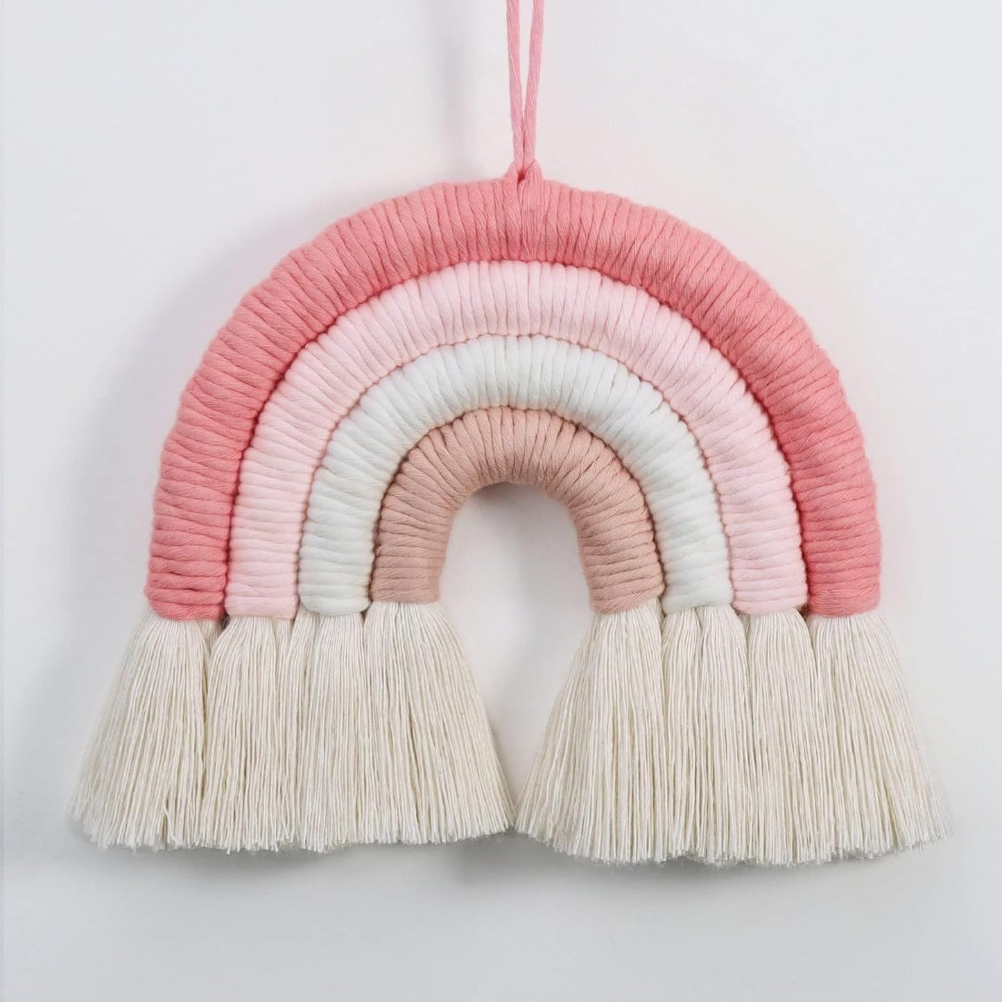 Handmade Blush Pink Macrame Rainbow Wall Hanging 7×7 Inch-ArtyCraftz.com