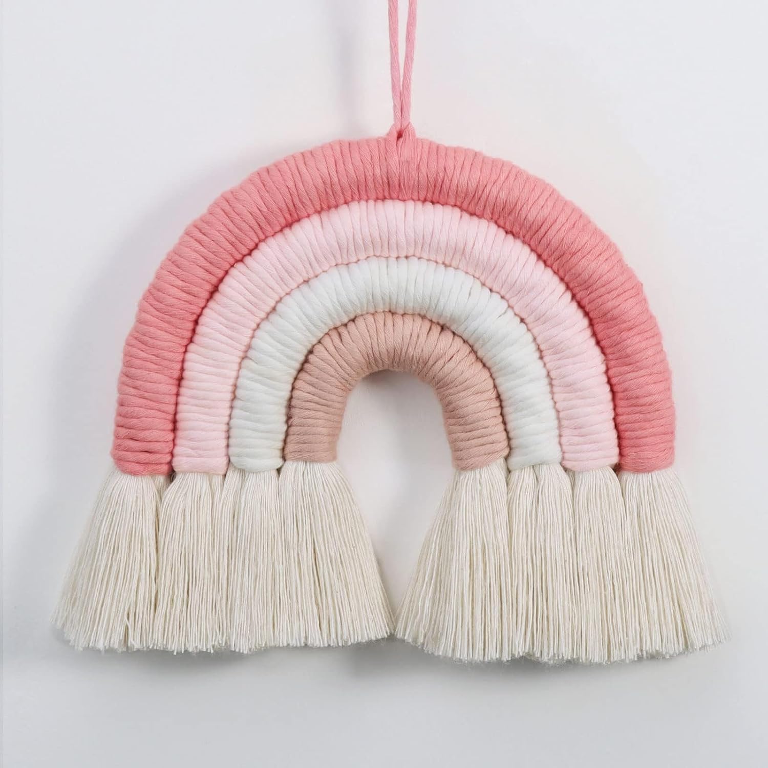 Handmade Blush Pink Macrame Rainbow Wall Hanging 7×7 Inch-ArtyCraftz.com