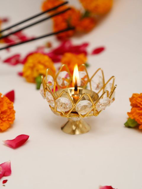 Handmade Brass Crystal Deepak Diya Pooja Gifting - ArtyCraftz.com
