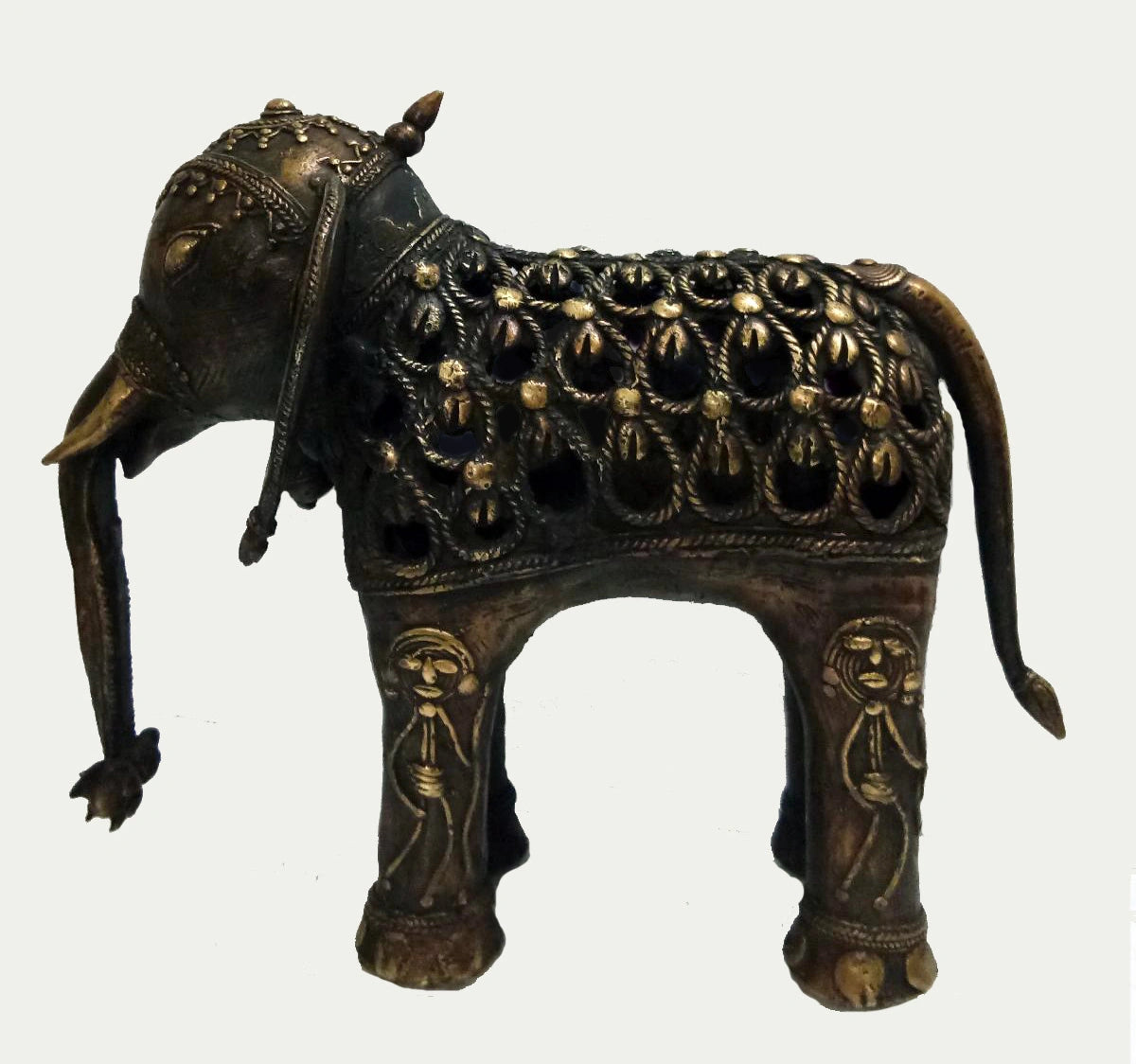 Handmade Brass Jali Elephant With Trunk up Dhokra Showpiece main View-ArtyCraftz.com