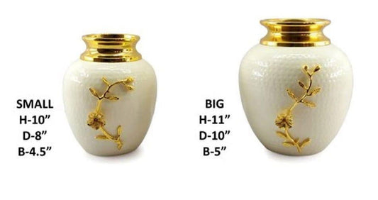 Handmade Brass White & Gold Decorative Brass Flower Pot With Leaf - ArtyCraftz.com