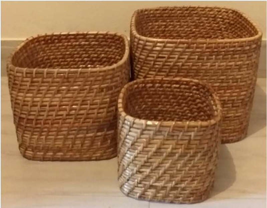 Handmade Cane Planter Square Planter -Set of 3 - ArtyCraftz.com