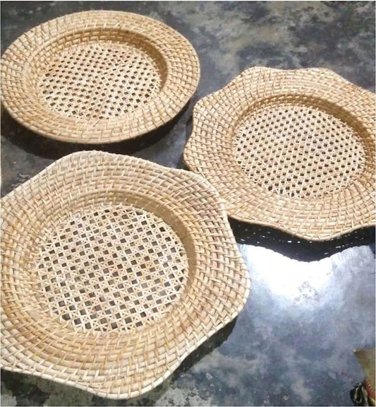 Handmade Cane Round, Hexagonal and Nonagonal Platter Set of 3 Platter - ArtyCraftz.com
