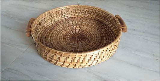 Handmade Cane Tray with side Handle for Home Decor and Gifting 3 Inches - ArtyCraftz.com