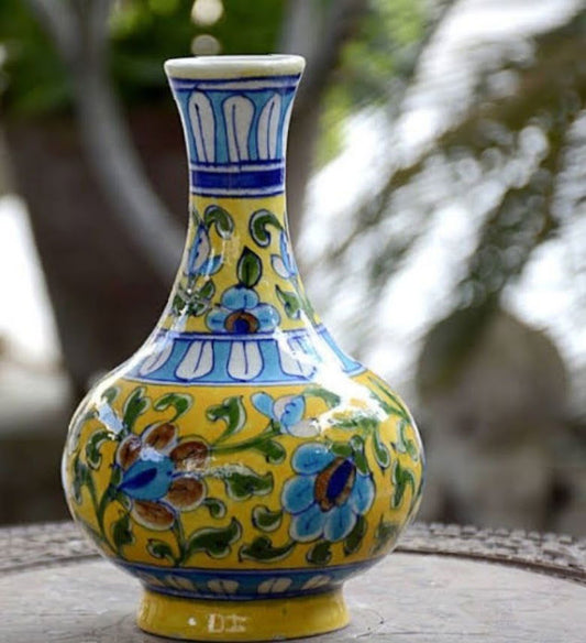 Handmade Ceramic Flower Vase for Home Decor 8 Inches Yellow Color - ArtyCraftz.com