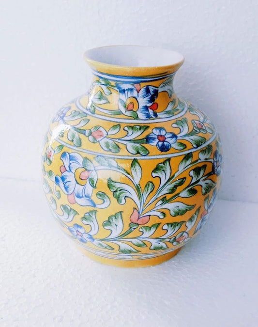 Handmade Ceramic Flower Vase for Home Decor and Gifting Yellow Color - ArtyCraftz.com