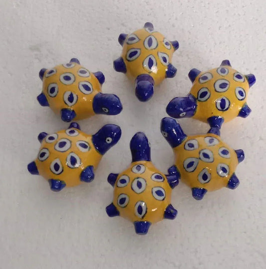 Handmade Ceramic Paper Wait for Home Decor and Gifting 2.5 Inches Blue with Yellow Color - ArtyCraftz.com