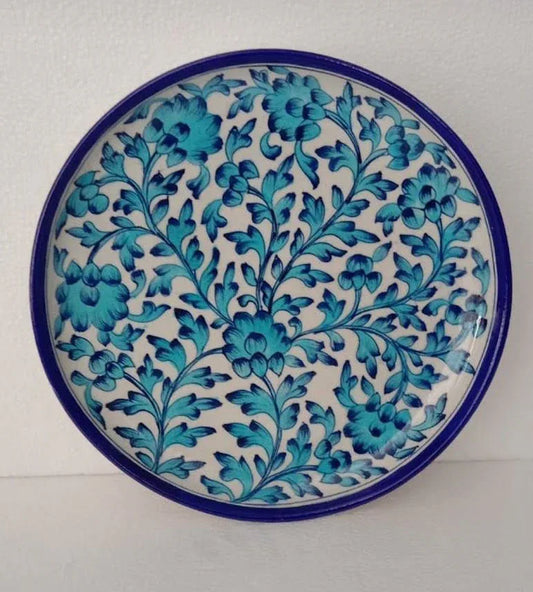 Handmade Ceramic Plate for Home Decor and Gifting 12 Inches Sky Blue with White Color - ArtyCraftz.com