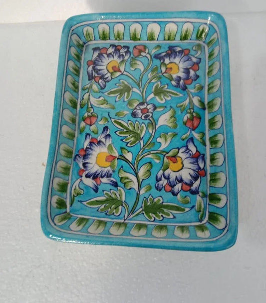 Handmade Ceramic Serving Tray for Home Decor and Gifting 10* 6 Inches Sky Blue Color - ArtyCraftz.com