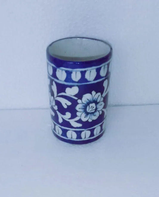Handmade Ceramic Toothbrush and Toothpaste Holder Blue Color for Home Decor and Gifting Blue Color - ArtyCraftz.com