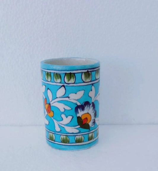 Handmade Ceramic Toothbrush and Toothpaste Holder Blue Color for Home Decor and Gifting Sky Blue Color - ArtyCraftz.com